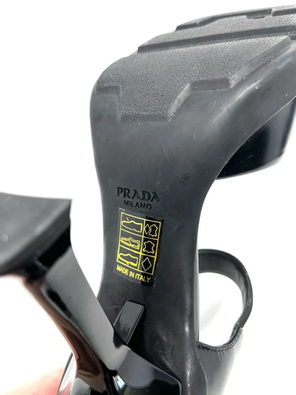Prada Mary Jane Chunky Platform Logo High Heels Pumps Black White Leather 37 7